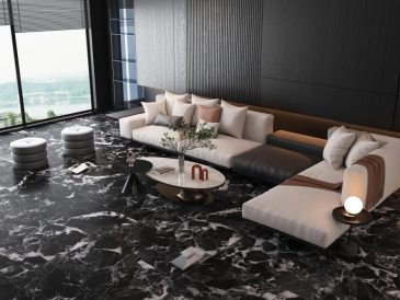 votre salon en un espace élégant avec du carrelage noir