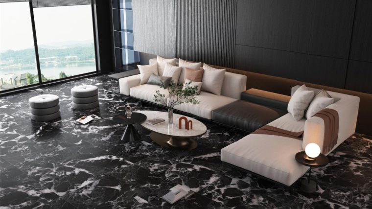 votre salon en un espace élégant avec du carrelage noir