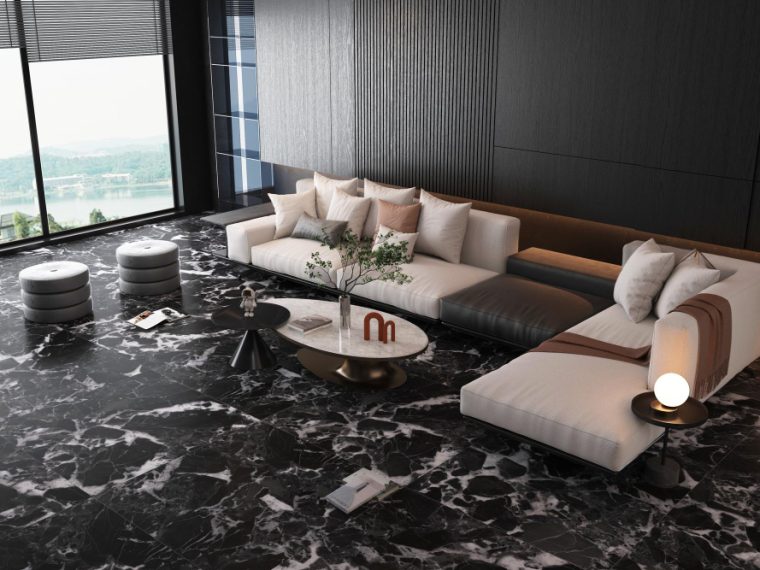 votre salon en un espace élégant avec du carrelage noir